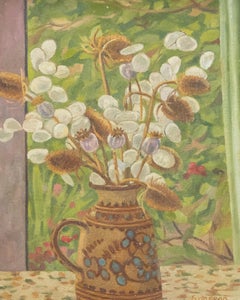 J. Simpson - 20th Century Oil, Dried Flowers in a Jug