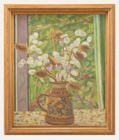 Vintage J. Simpson - 20th Century Oil, Dried Flowers in a Jug