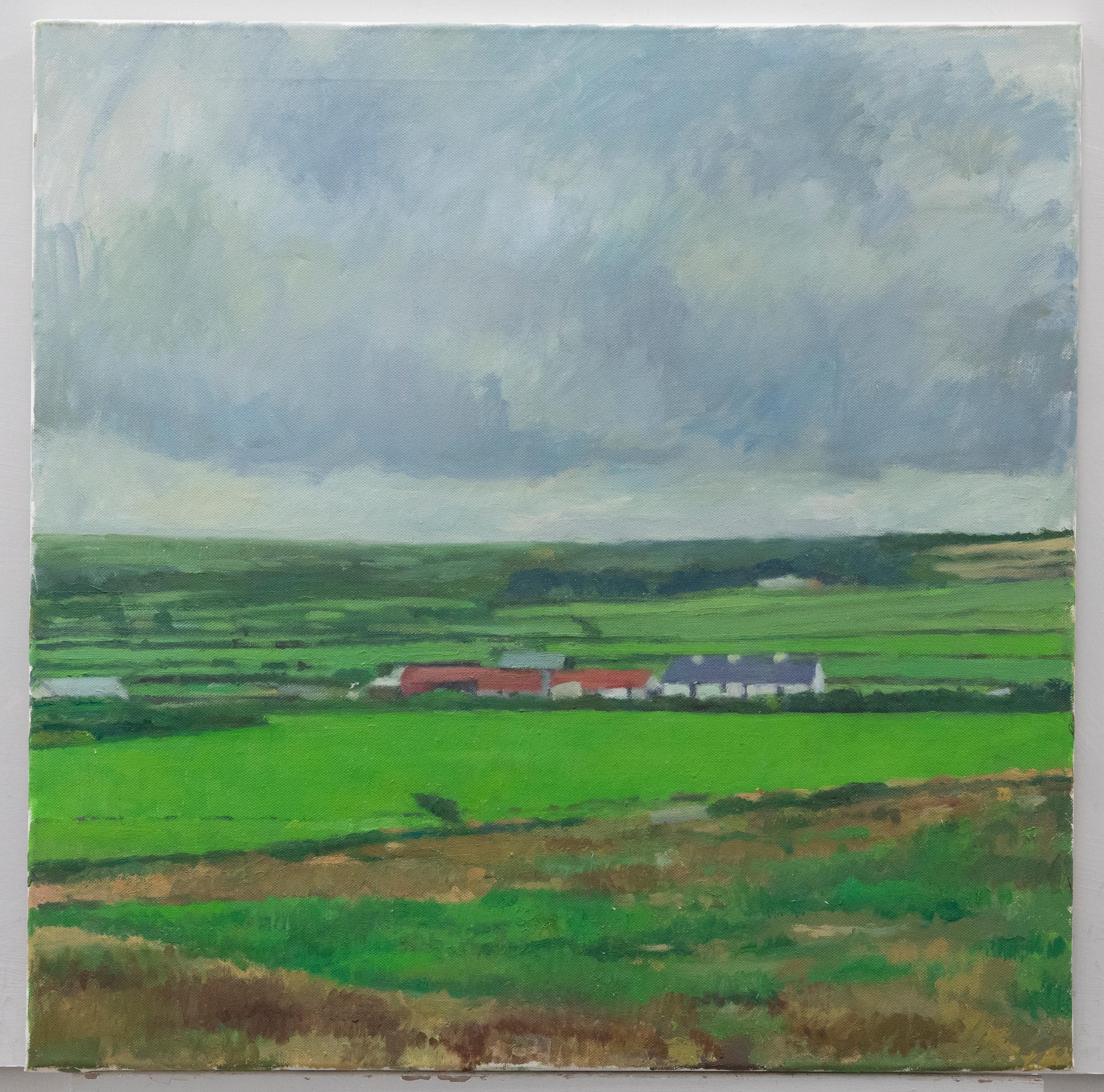 J. Simpson - Huile du 20e siècle, Regardant vers la ferme - Painting de Unknown