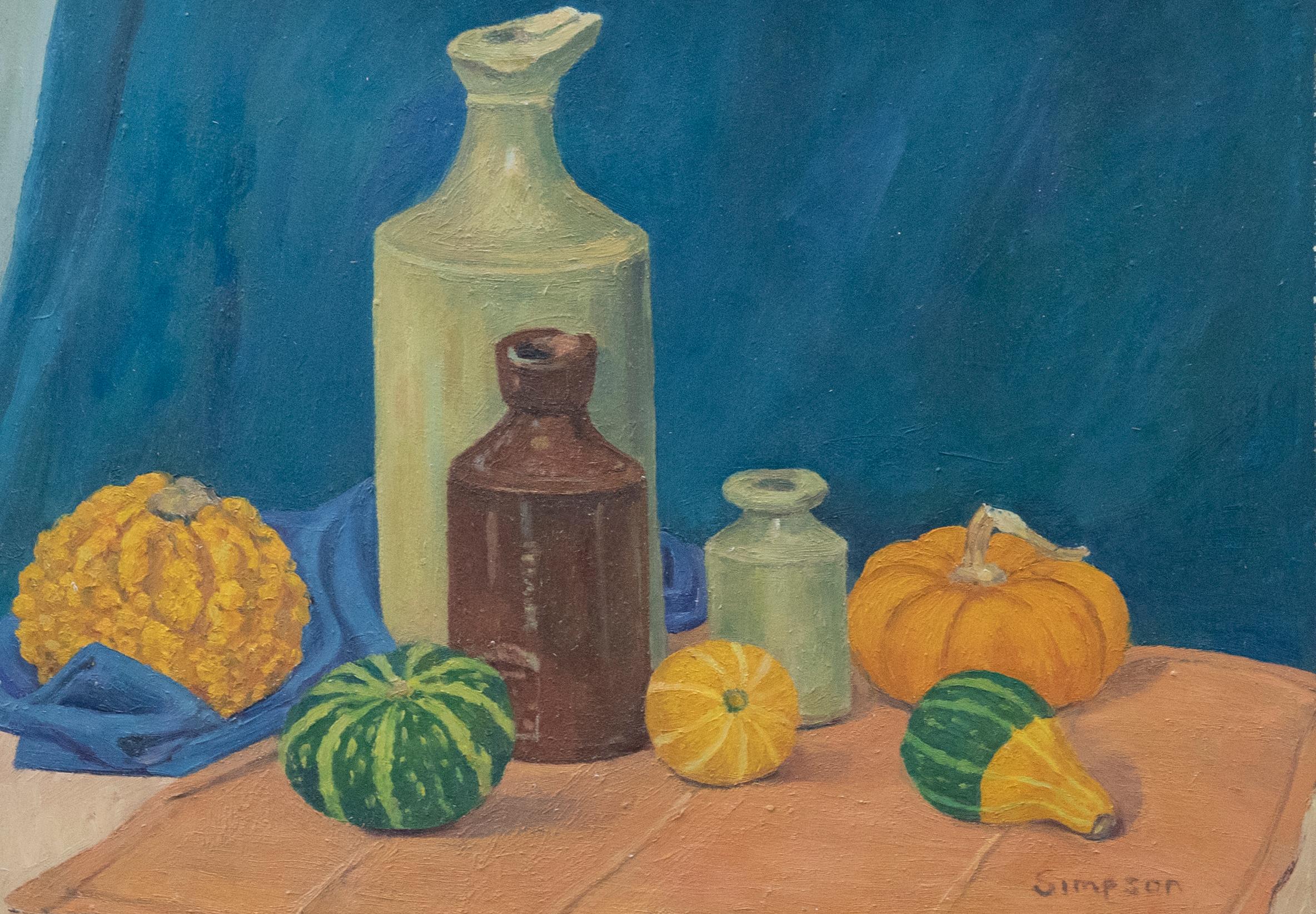 J. Simpson - Contemporary Oil, Ceramics and Gourds - Painting by Unknown