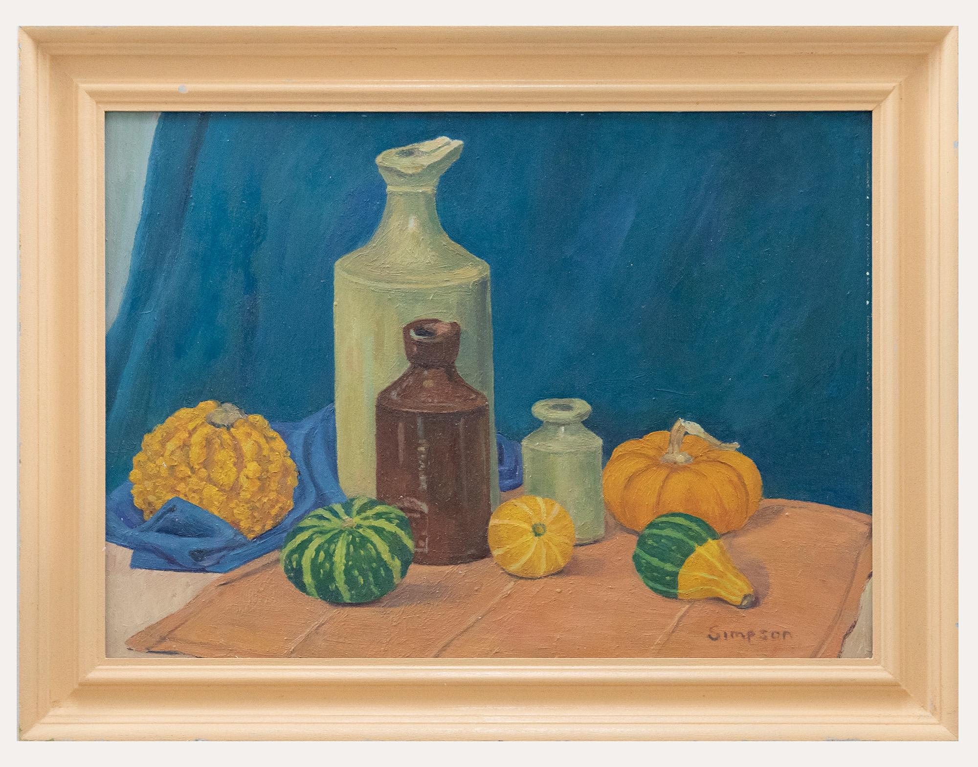 Unknown Still-Life Painting - J. Simpson - Contemporary Oil, Ceramics and Gourds