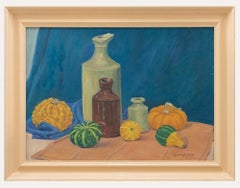 J. Simpson - Zeitgenössisches Öl, Keramik und Kürbisse