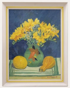 J. Simpson - Contemporary Oil, Daffodils and Gypsophila