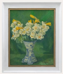 J. Simpson - Contemporary Oil, Daffodils in Ceramic Vase