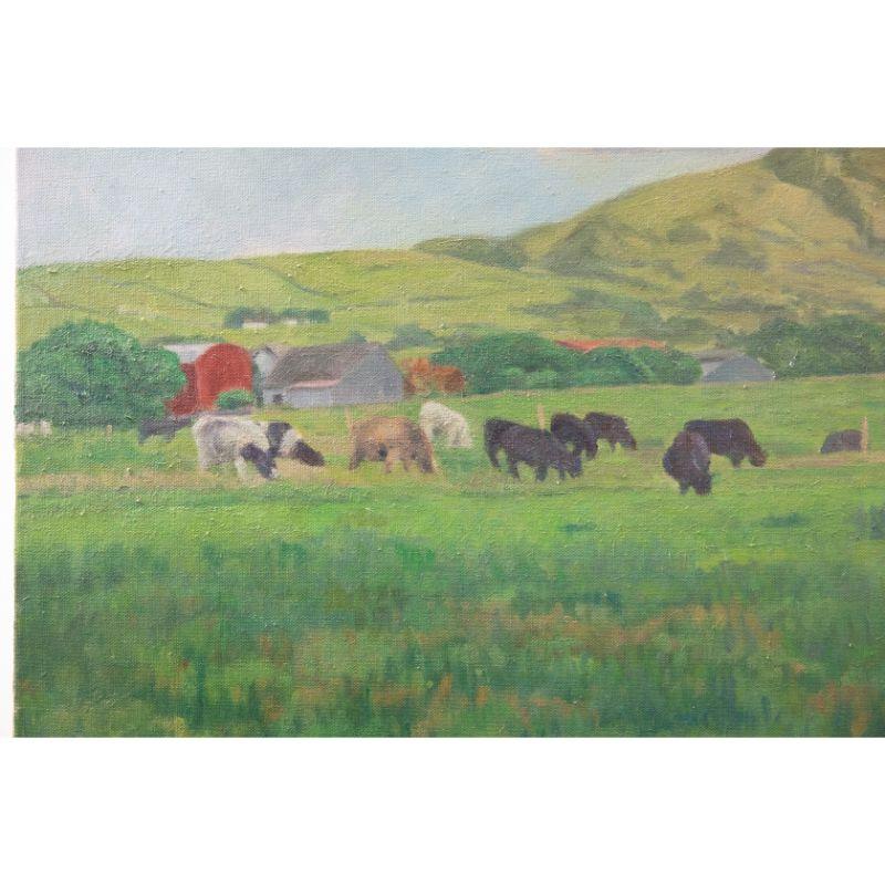 J. Simpson - Contemporary Oil, Grazing Cattle - Painting by Unknown