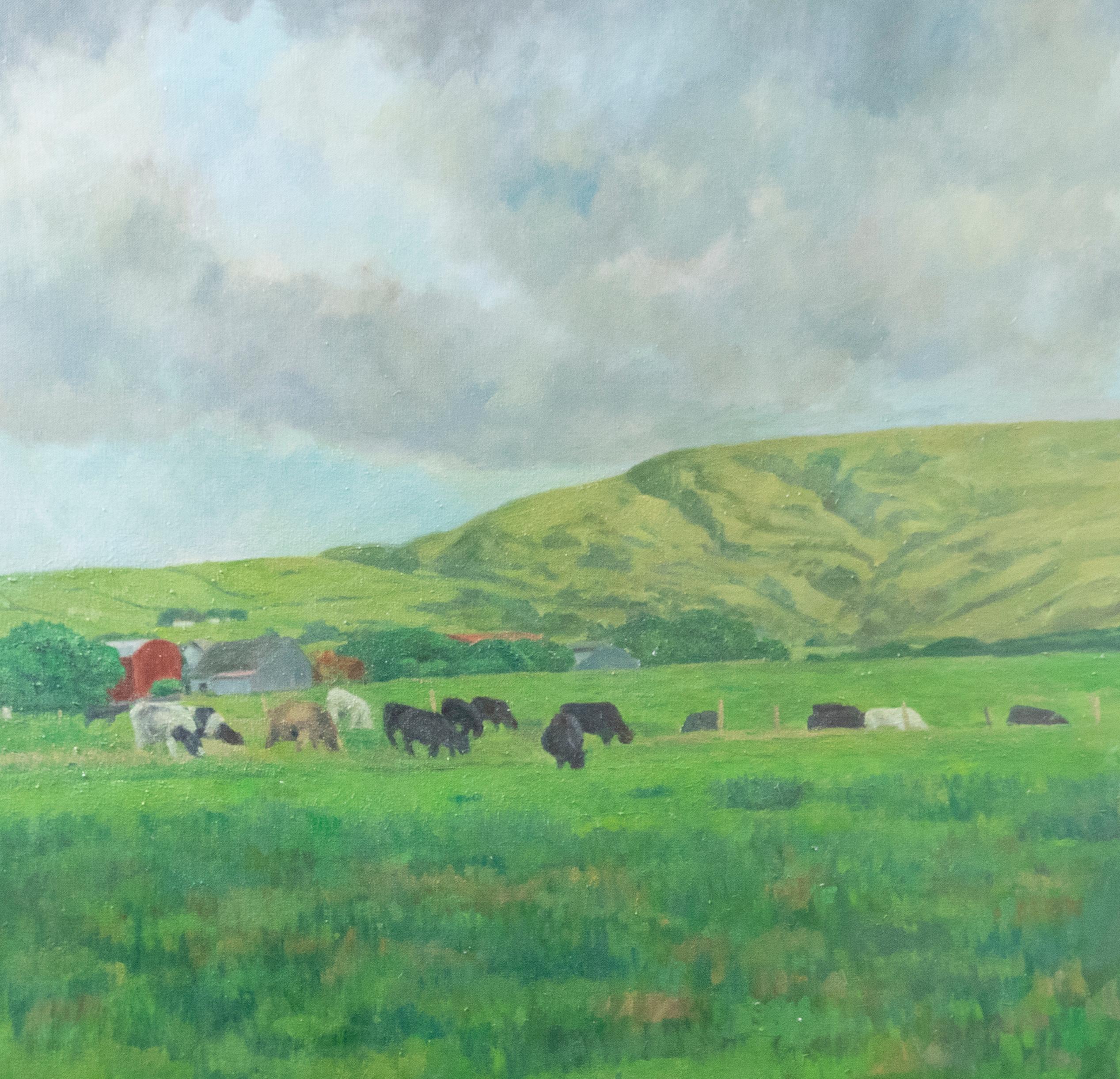 Unknown Landscape Painting - J. Simpson - Contemporary Oil, Grazing Cattle
