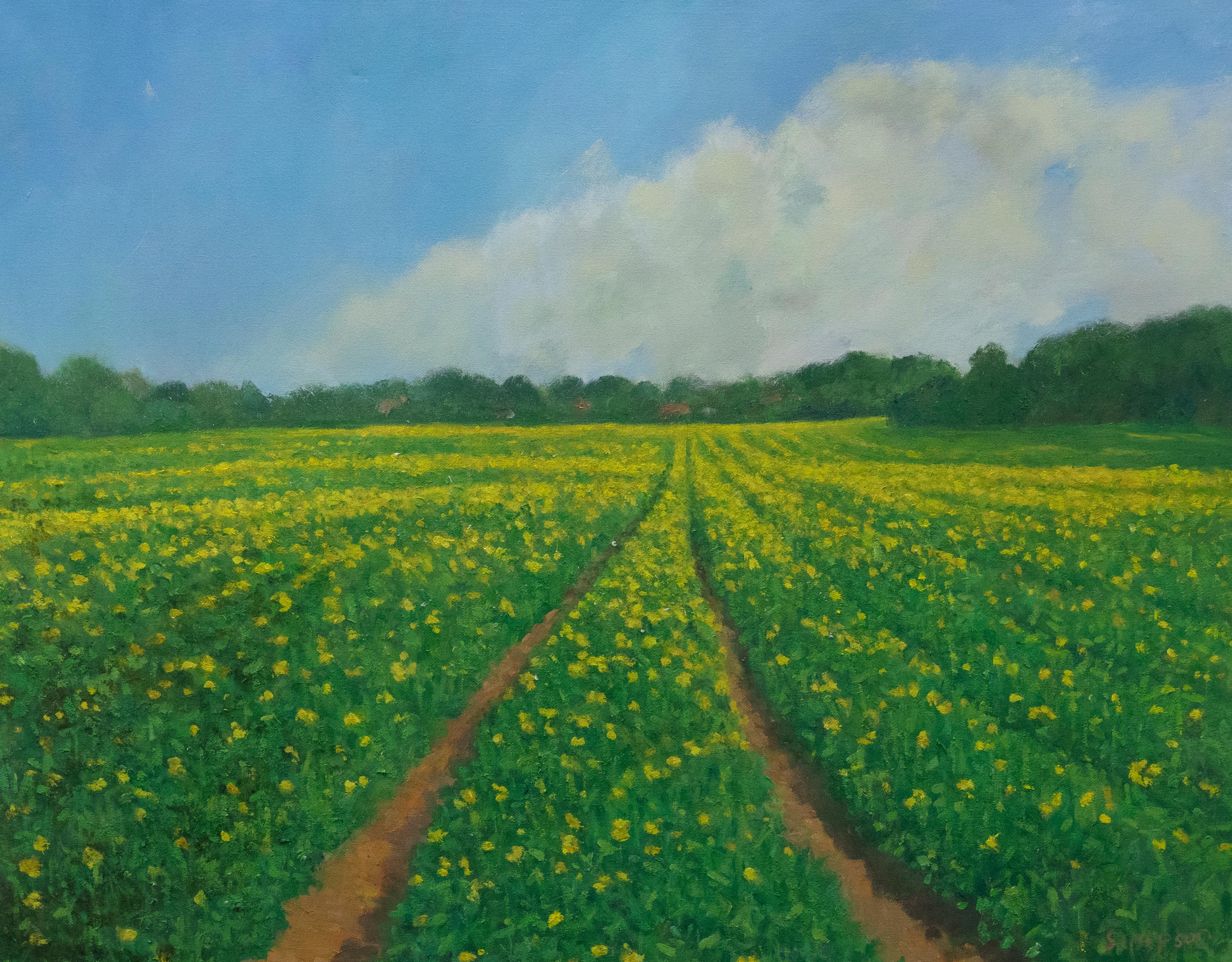 Unknown Landscape Painting - J. Simpson - Contemporary Oil, Rapeseed Field