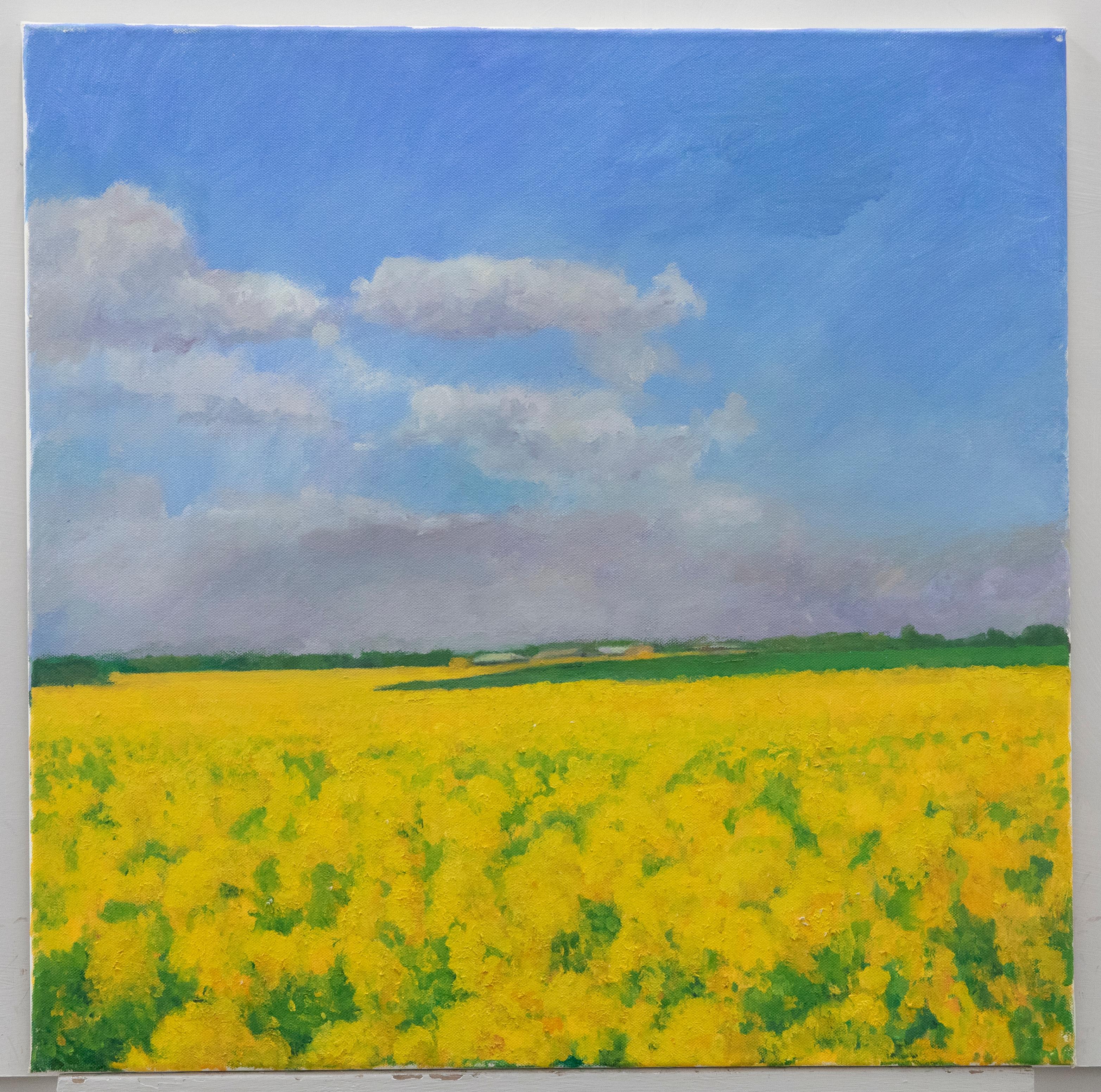 J. Simpson - Contemporary Oil, View Across the Rapeseed Field - Painting by Unknown