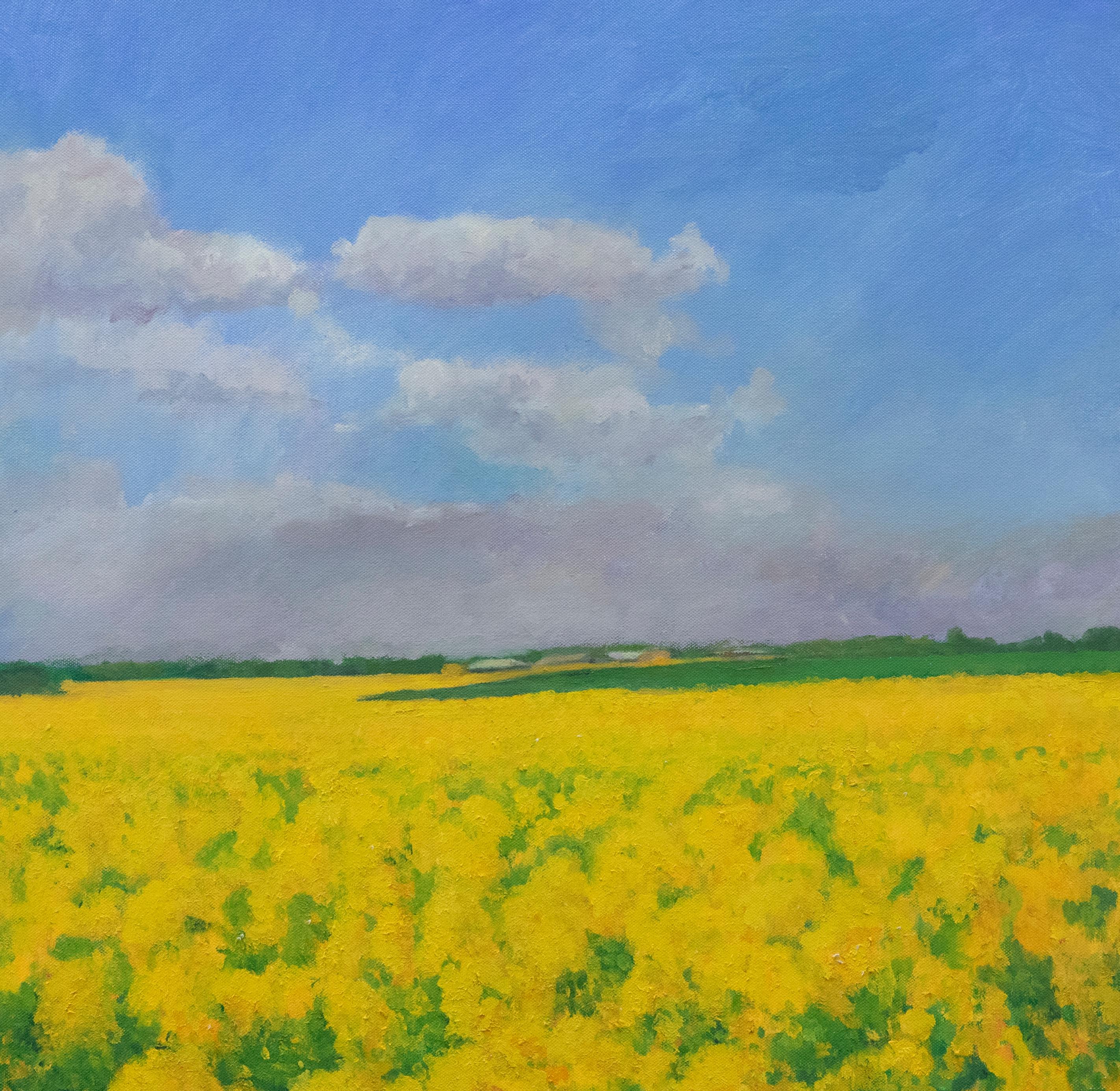 Unknown Landscape Painting - J. Simpson - Contemporary Oil, View Across the Rapeseed Field