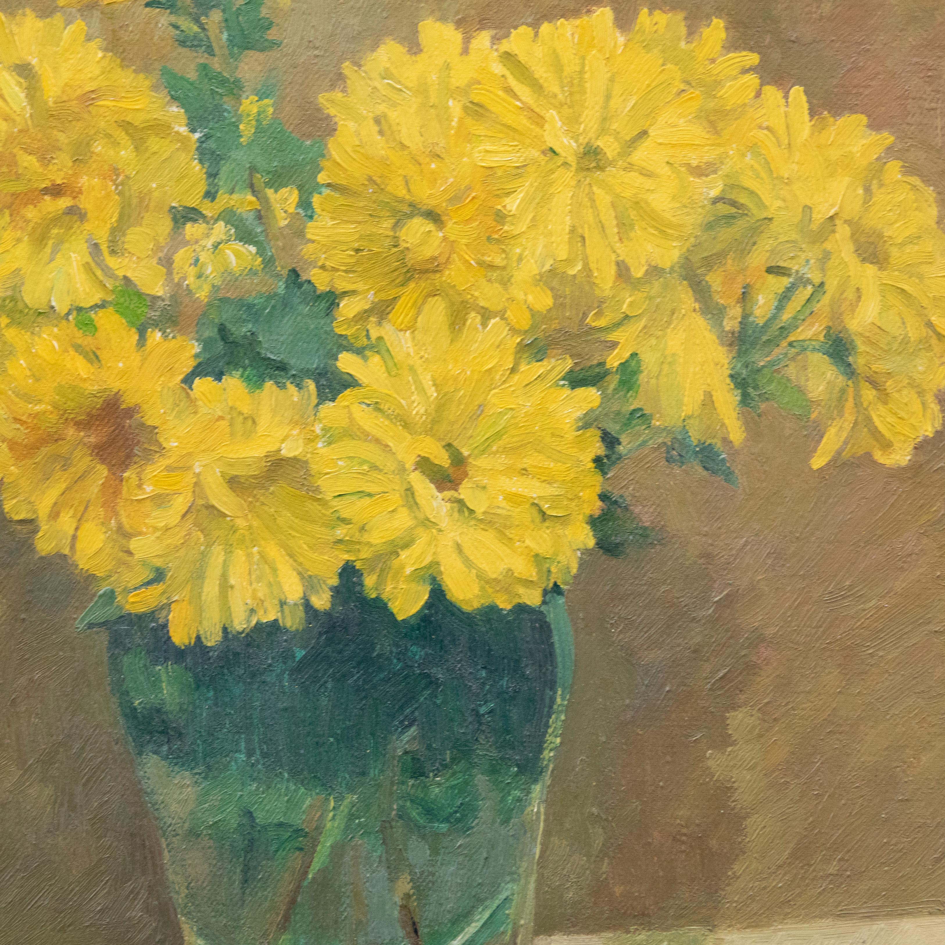 J. Simpson - Contemporary Oil, Yellow Chrysanthemums For Sale 1