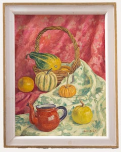 J. Simpson - Framed 20th Century Oil, Red Teapot with Gourds