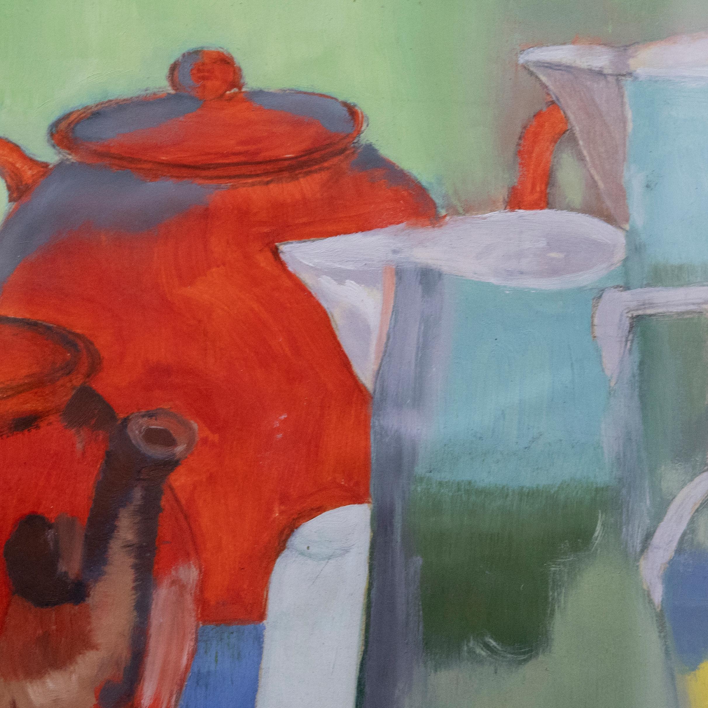 J. Standley - Contemporary Oil, The Red Teapots - Painting by Unknown