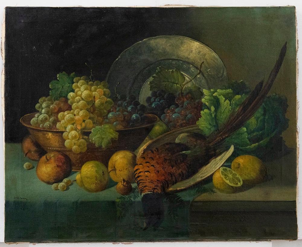 J. Urban - Spätes 19. Jahrhundert Öl, Stillleben, Obst und ein Fasan – Painting von Unknown