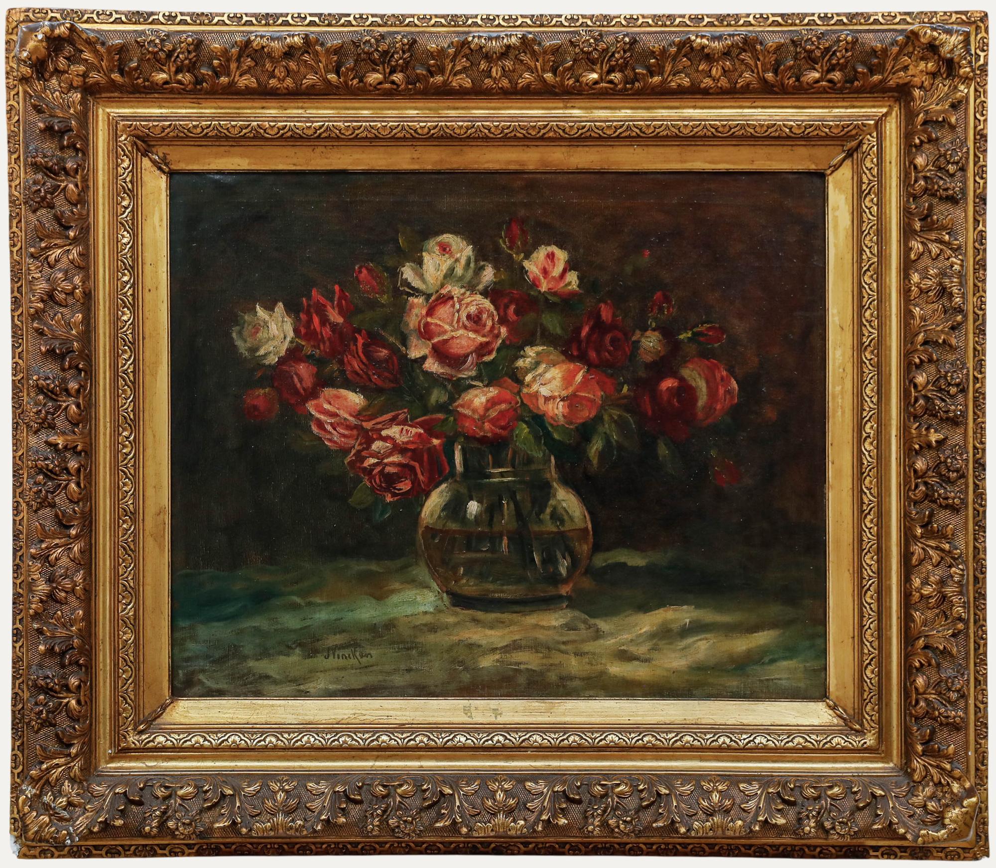 J. Vincken - Gerahmtes Ölgemälde, Bouquet de Fleurs, Mitte des 20. Jahrhunderts