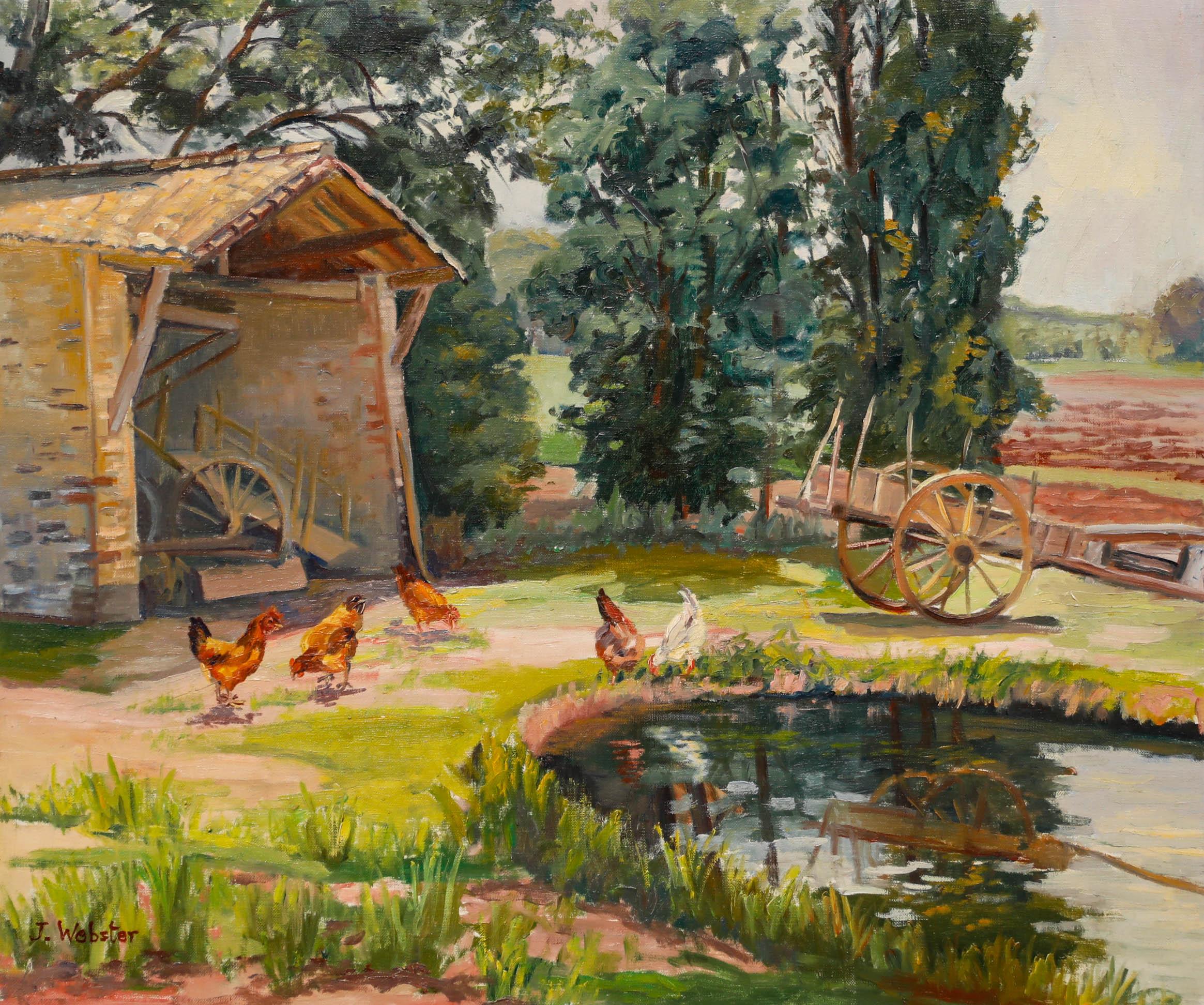 J. Webster  Ölgemälde des 20. Jahrhunderts, Hühner des Teichs – Painting von Unknown