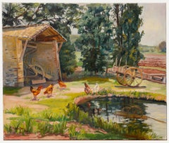 J. Webster  - 20th Century Oil, Chickens by the Pond