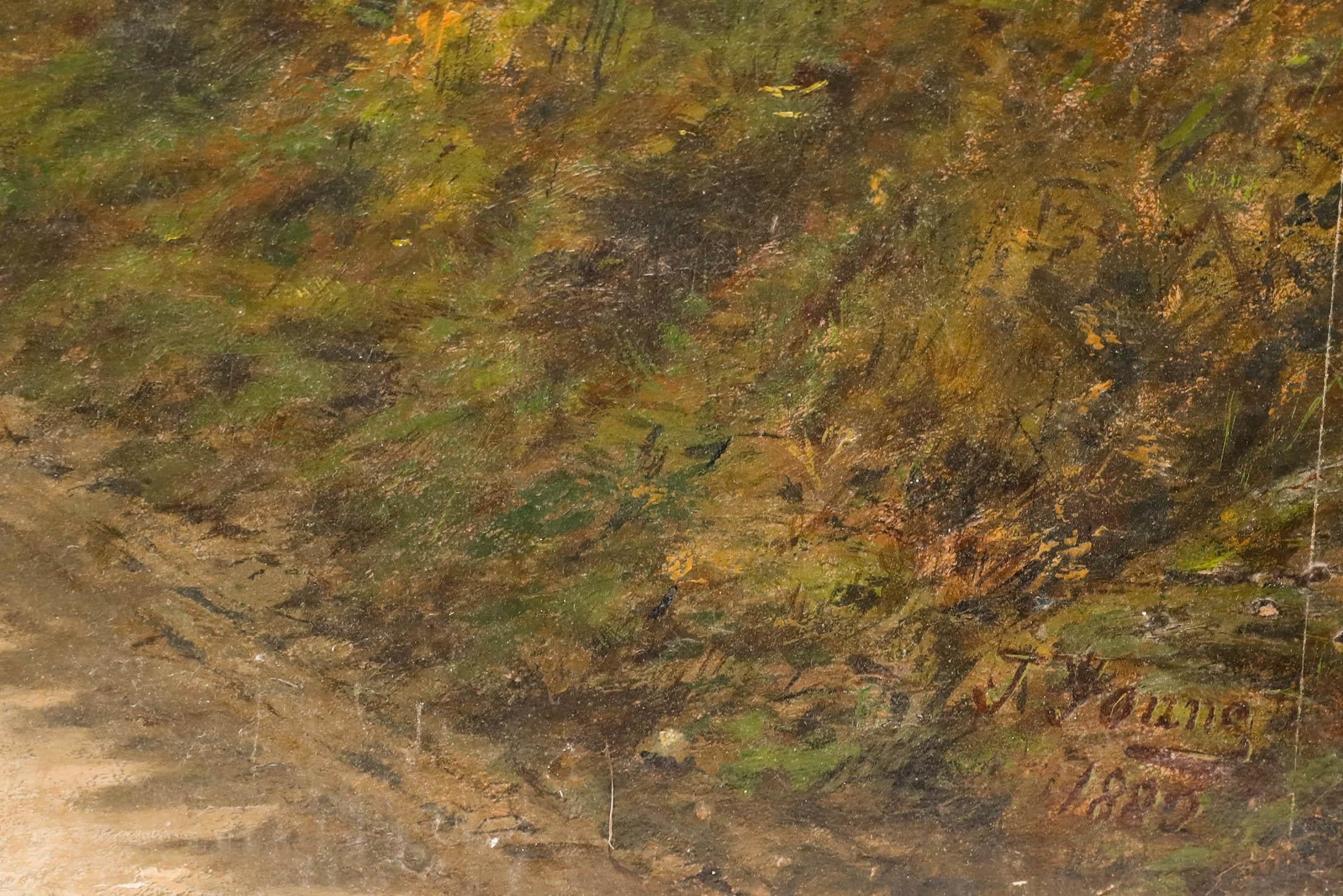 J. Young - Olio della fine del XIX secolo, Il sentiero dei Ramblers - Landscape Painting Marrone di Unknown