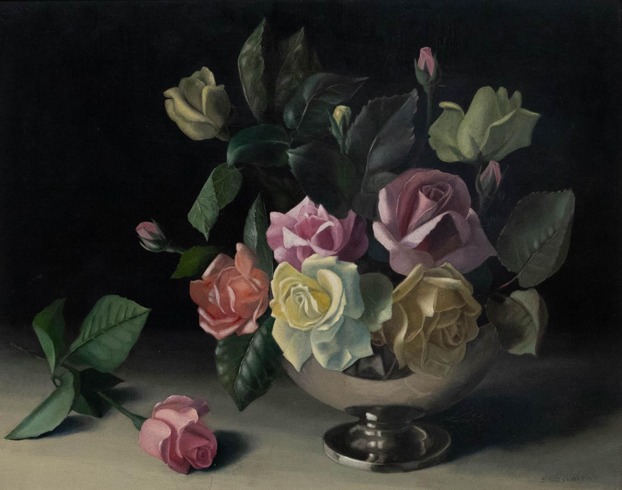 Jack Heyworth - Framed 20th Century Oil, Still Life of Roses - Painting by Unknown