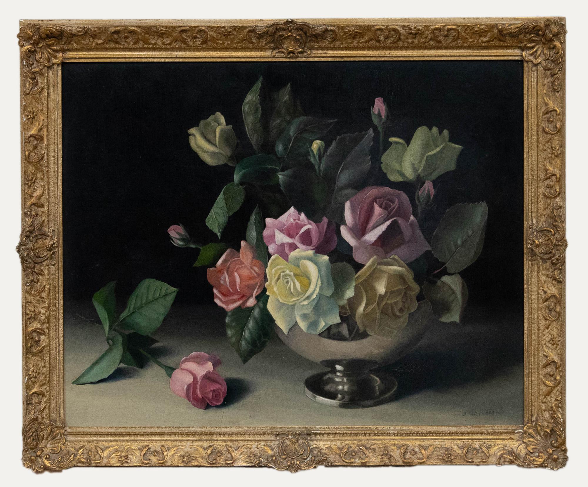 Unknown Still-Life Painting - Jack Heyworth - Framed 20th Century Oil, Still Life of Roses