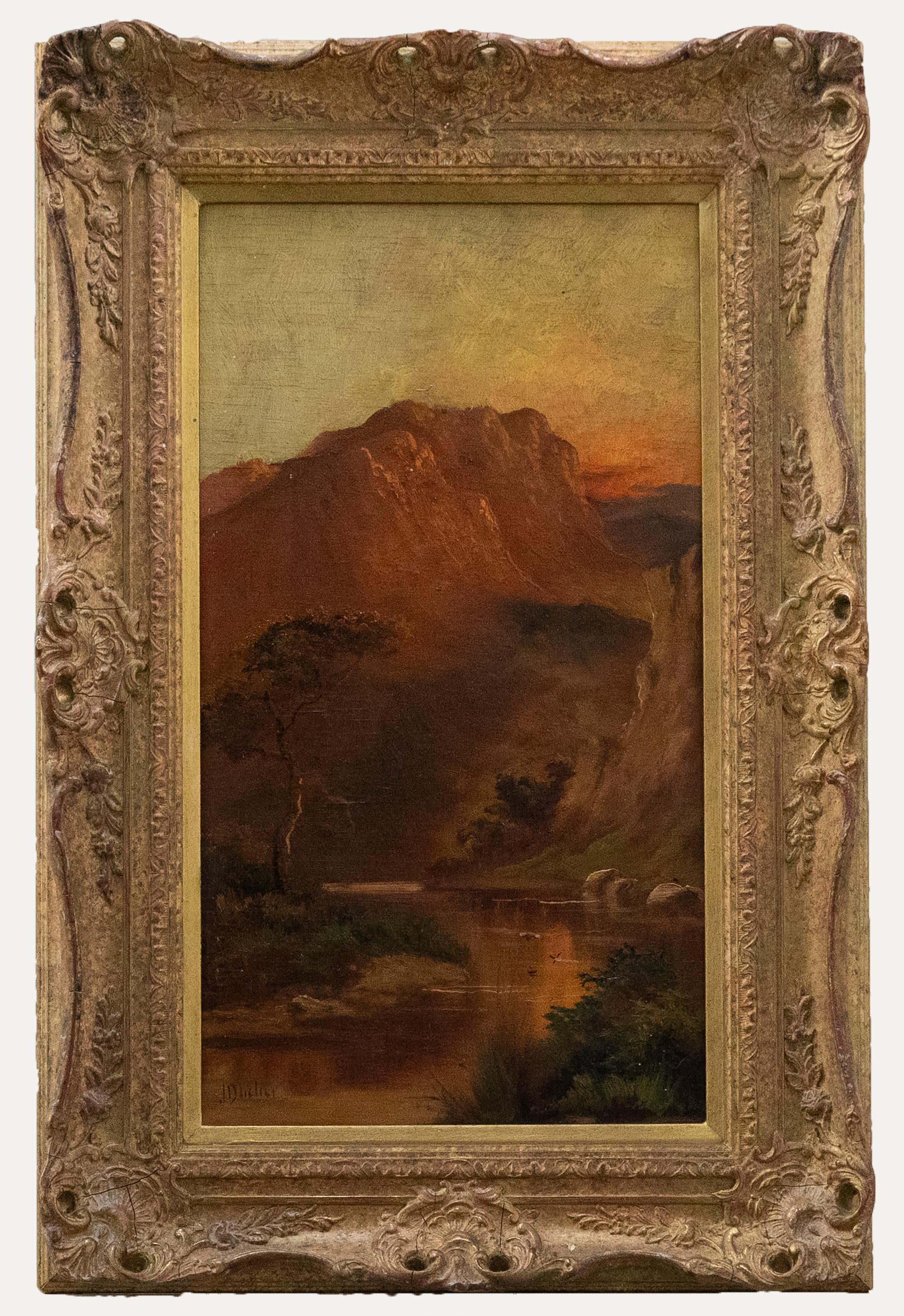 Unknown Landscape Painting - Jack M. Ducker (fl. 1910-1930) - Framed Early 20th Century Oil, An Orange Sunset