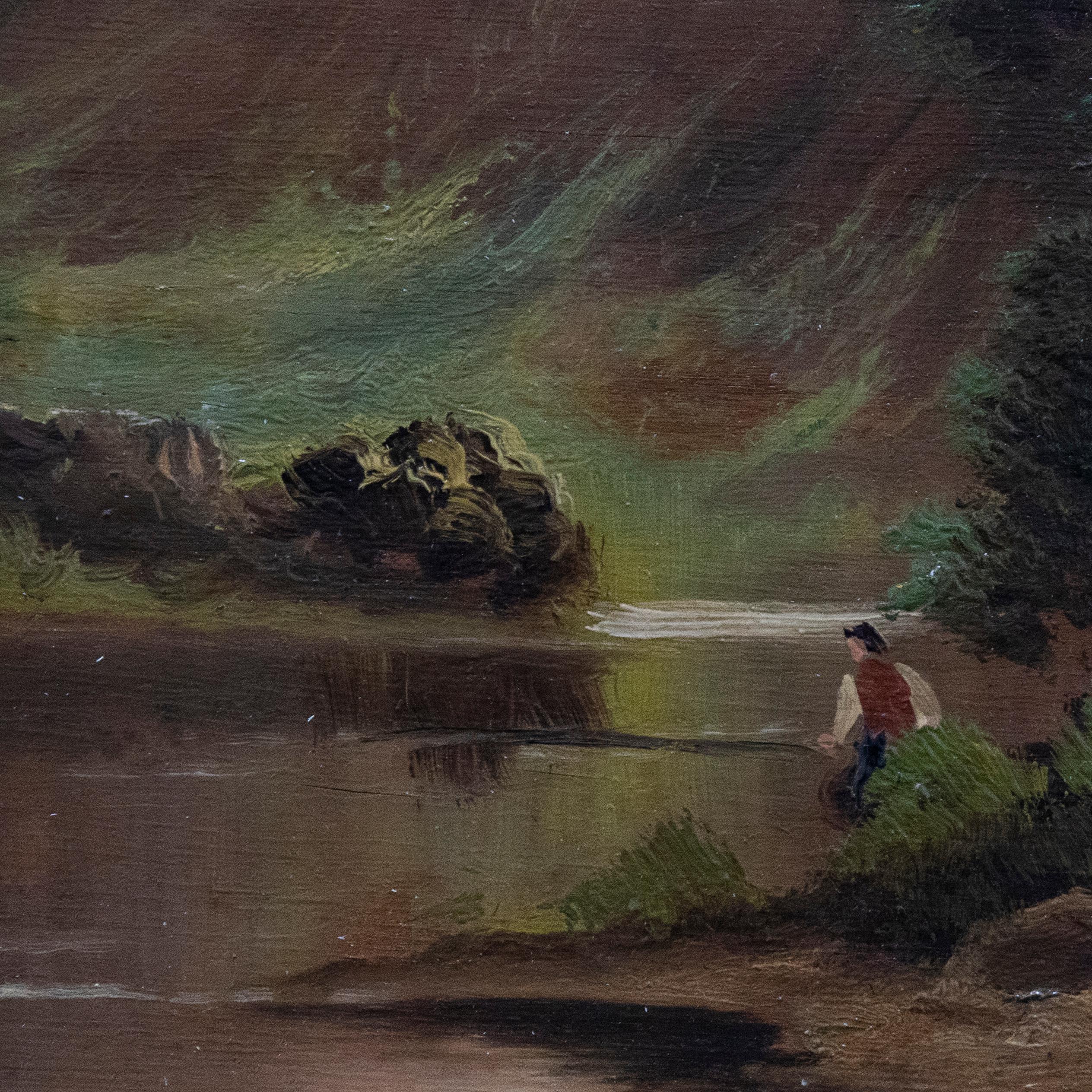 Jack M. Ducker (fl. 1910-1930) - Framed Oil, Fishing In The Valley For Sale 1