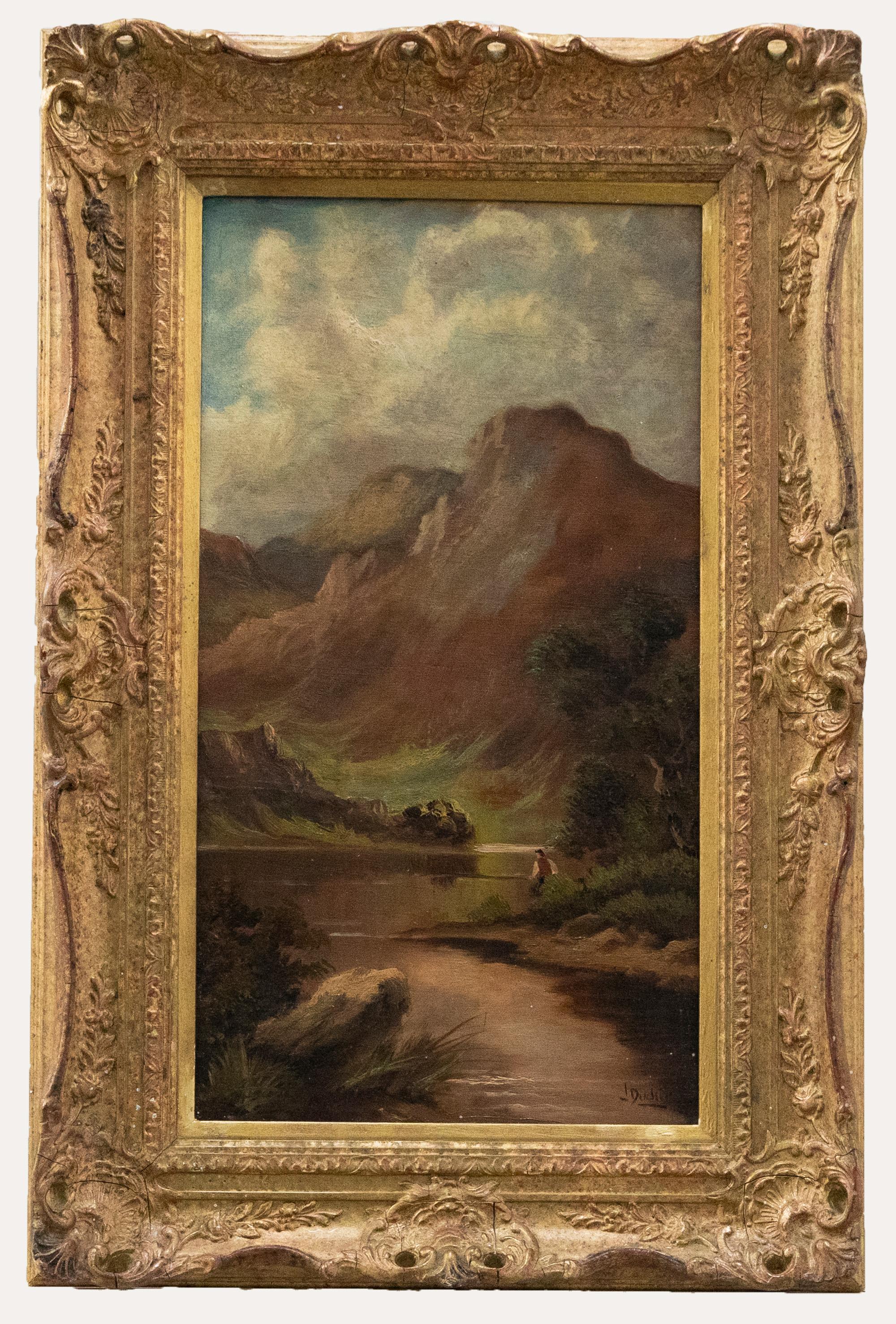 Unknown Landscape Painting - Jack M. Ducker (fl. 1910-1930) - Framed Oil, Fishing In The Valley