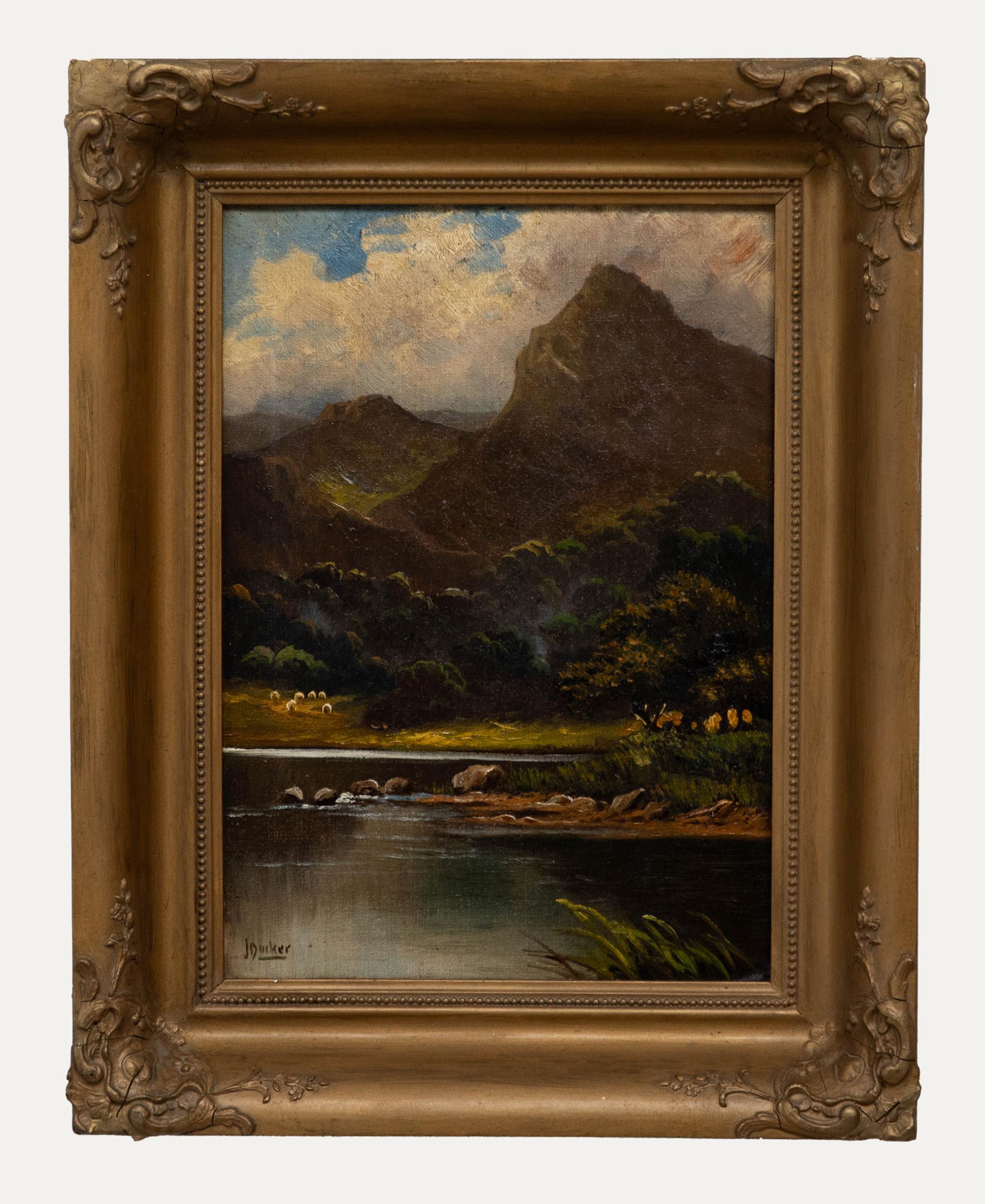 Unknown Landscape Painting - Jack M. Ducker (fl. 1910-1930) - Framed Oil, Lakeside Mountains