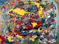 "Untitled" Jackson Pollock Style Abstract Expressionist Painting on Board Framed