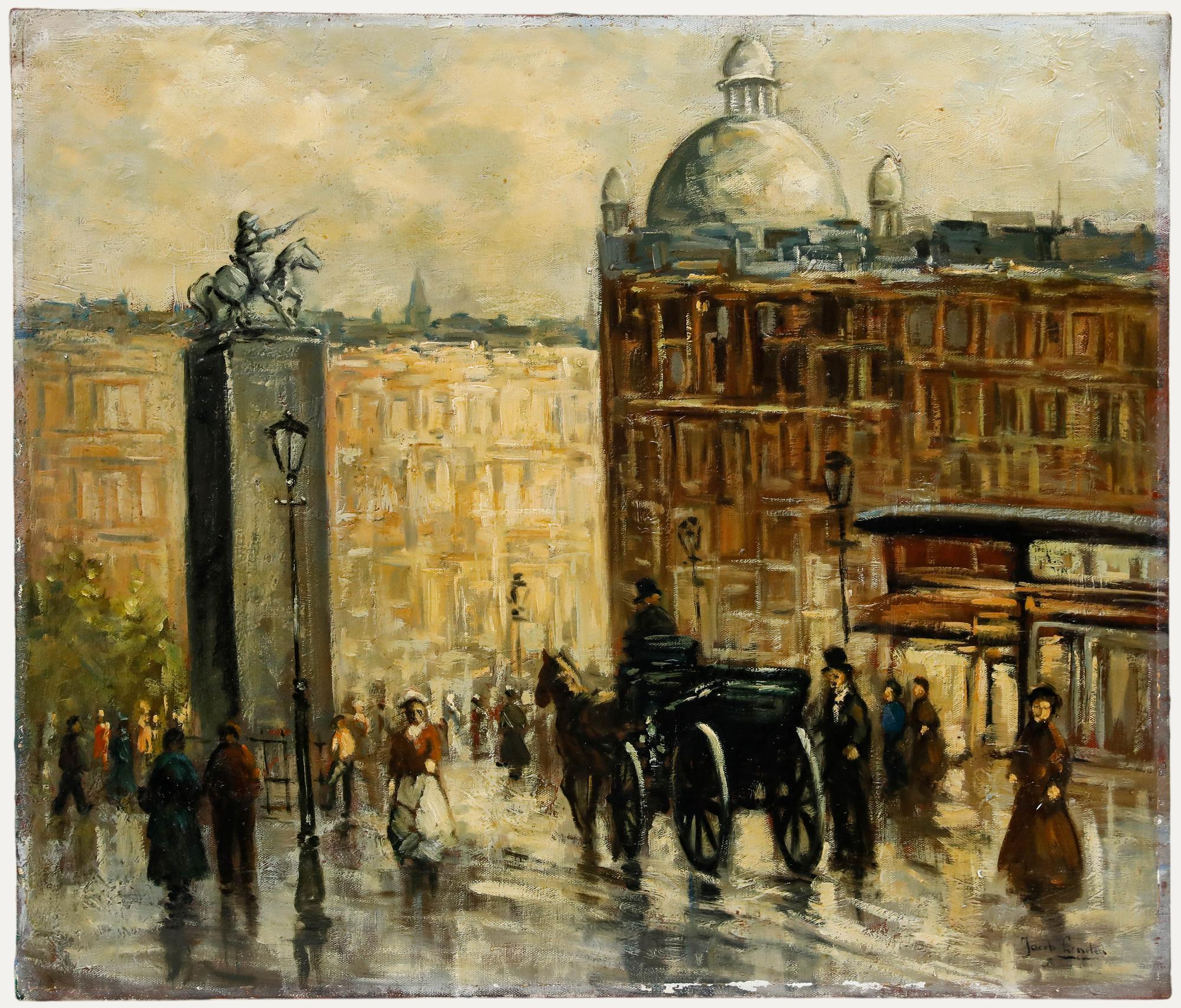 Landscape Painting Unknown - Jacob London (1872-1953) - Début du 20e siècle Huile, Scène de rue parisienne