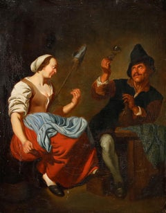 Jacob Toorenvliet - 19th Century Oil, The Spinner and the Drinker