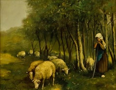 Jacobus F. Sterre De Jong (1866-1920) - Laren School Oil, Watching the Flock