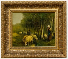 Jacobus F. Sterre De Jong (1866-1920) - Laren School Oil, Watching the Flock