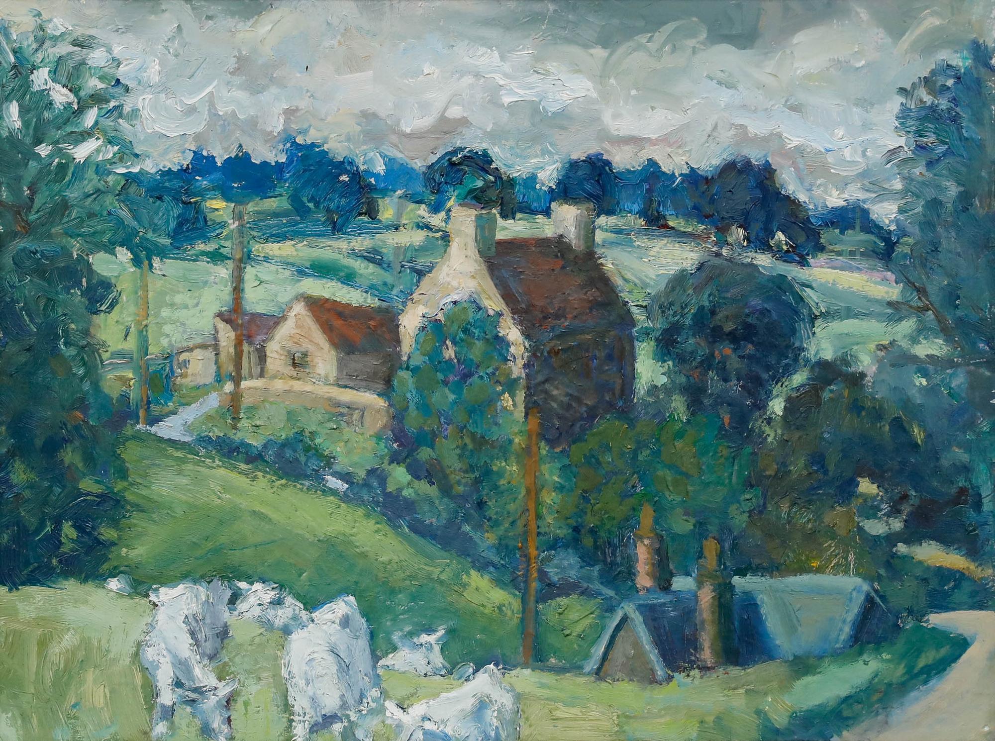 Jacqueline Clough - Framed Contemporary Oil, Stalbridge Landscape - Painting by Unknown