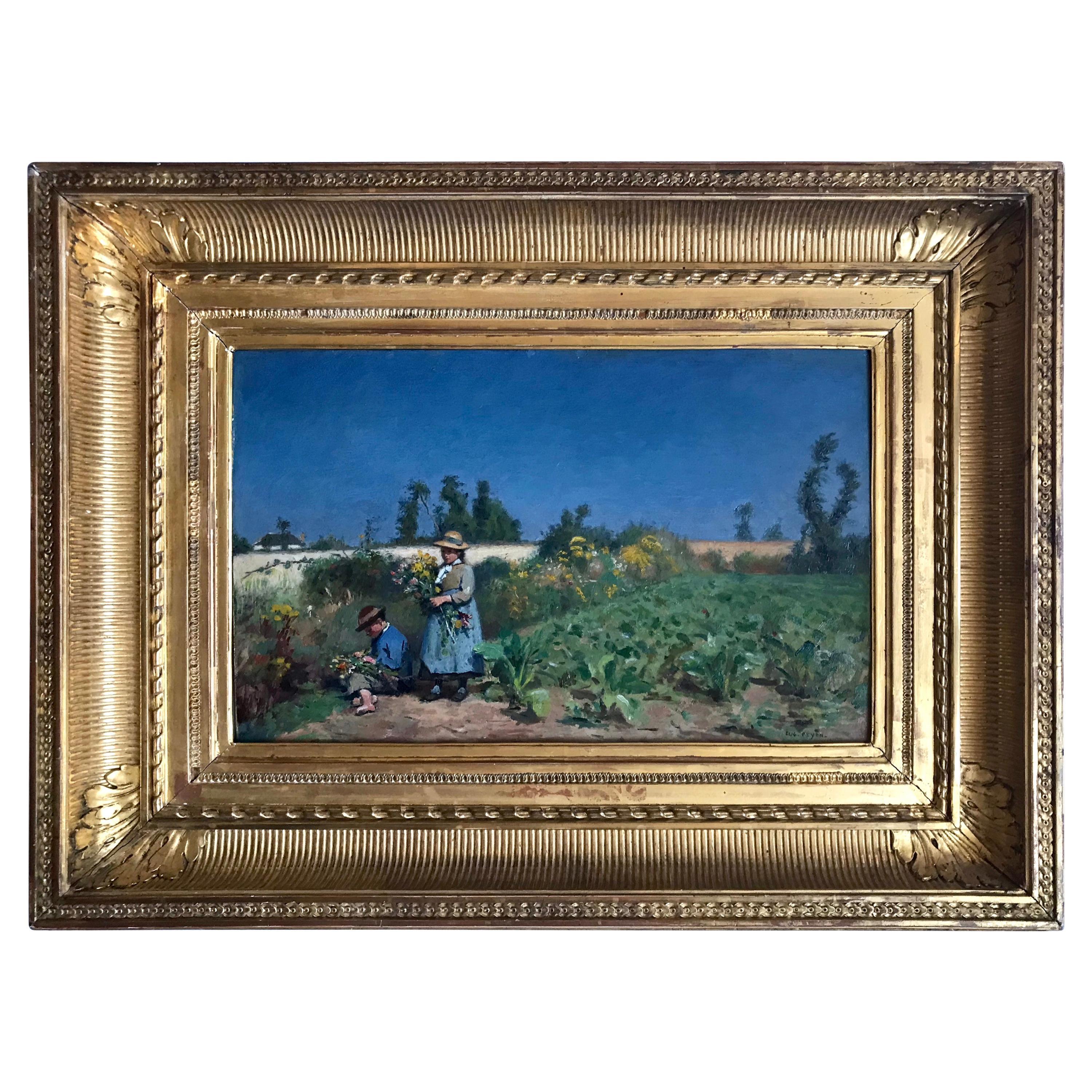 Jacques Eugène Feyen Enfants Cueillant Les Fleurs. – Painting von Unknown