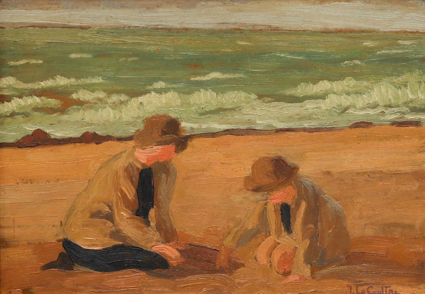Jacques Le Coultre - Olio di scuola francese dell'inizio del XX secolo, Giocare con la sabbia - Painting di Unknown
