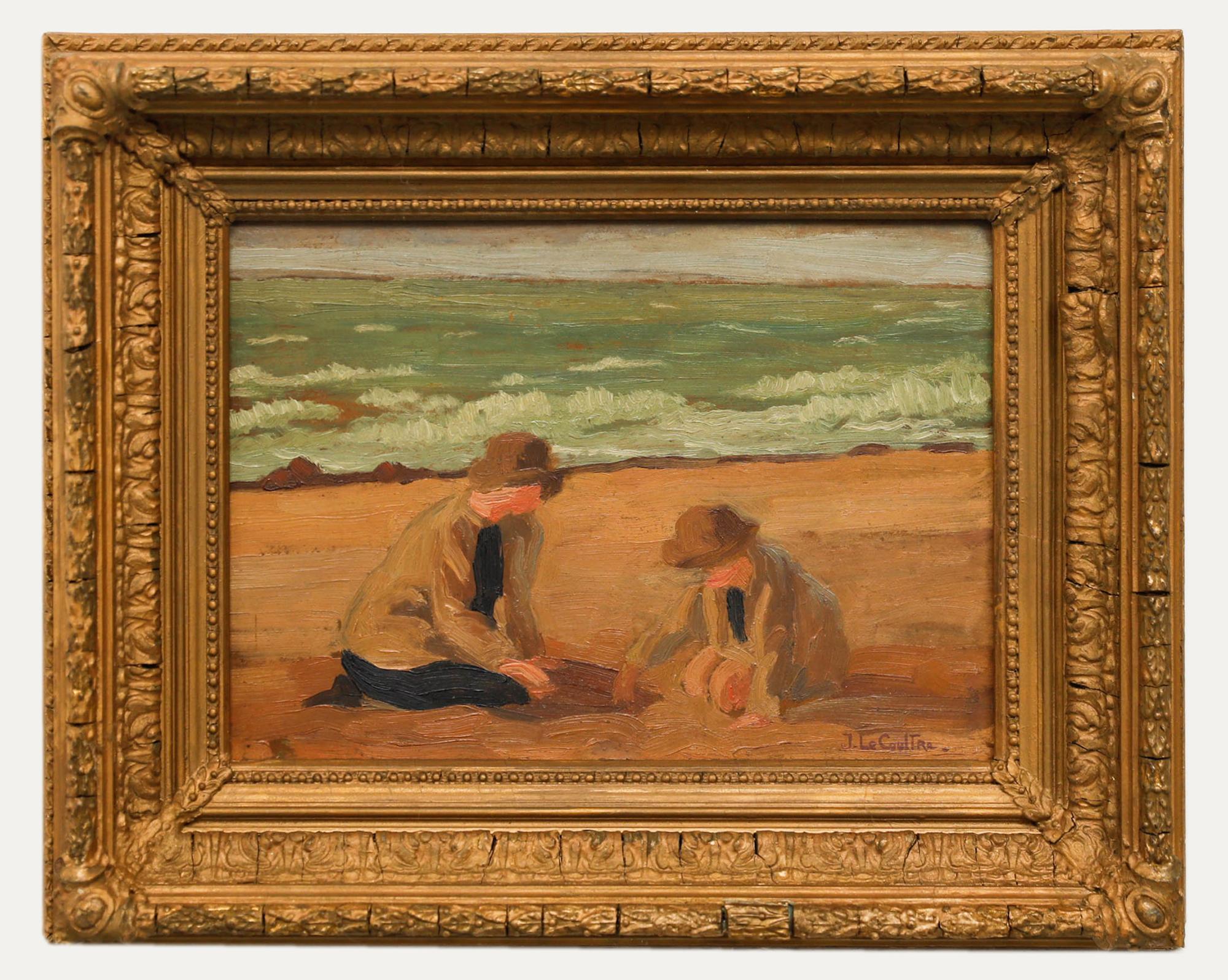 Figurative Painting di Unknown - Jacques Le Coultre - Olio di scuola francese dell'inizio del XX secolo, Giocare con la sabbia