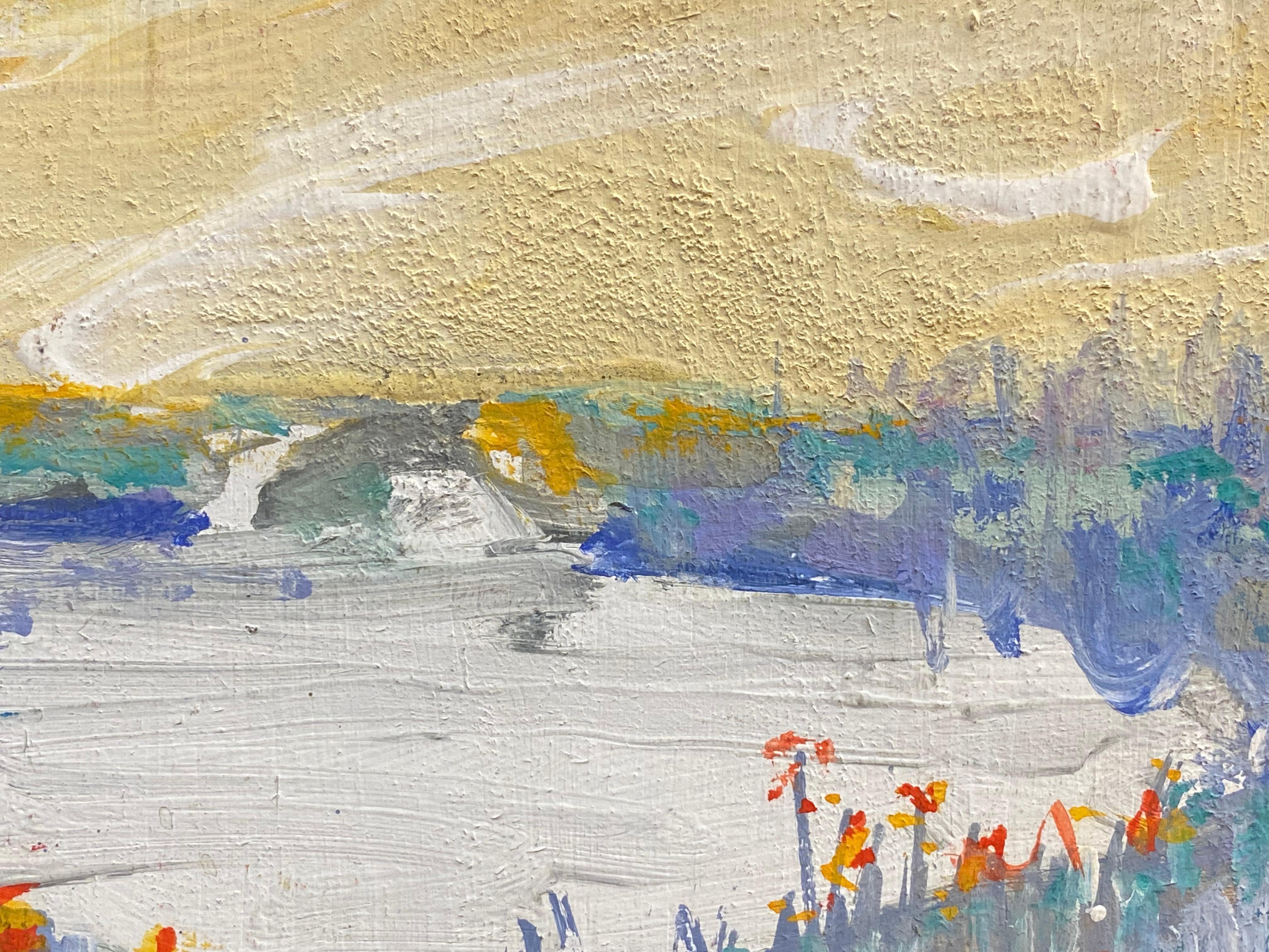 Künstler/ Schule/ Datum:
Jacques Pinon, Französische Schule, Ende 20. Jahrhundert, signiert

Titel:
Expressionistische Landschaftskomposition

Medium & Größe:
Ölgemälde auf Karton: 7,75 x 10,75 Zoll, ungerahmt.
Unterzeichnet 

Bedingung:
Das Gemälde