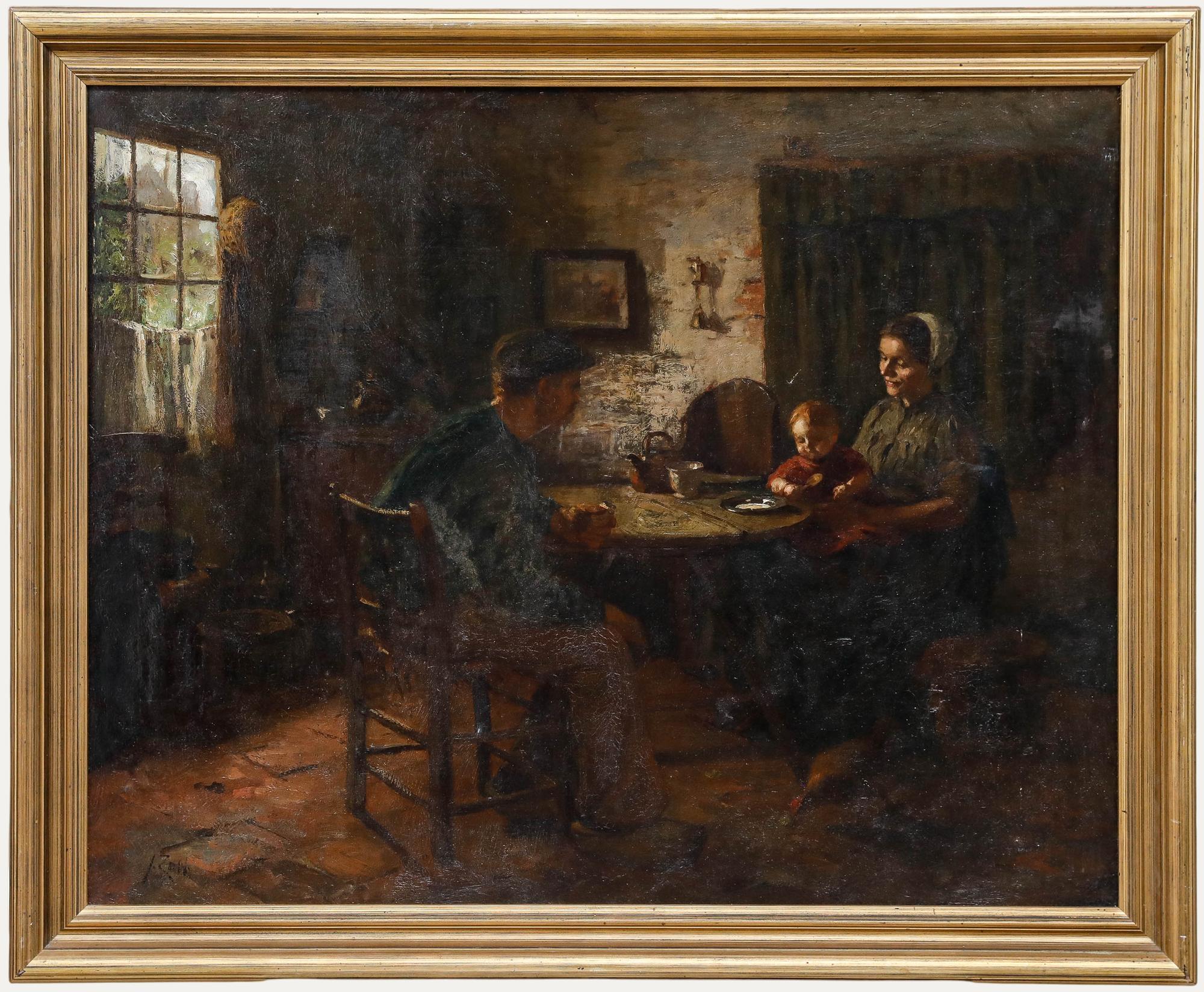 Unknown Figurative Painting - Jacques Zon (1872-1932) - Framed 1909 Oil, Gathered at the Table