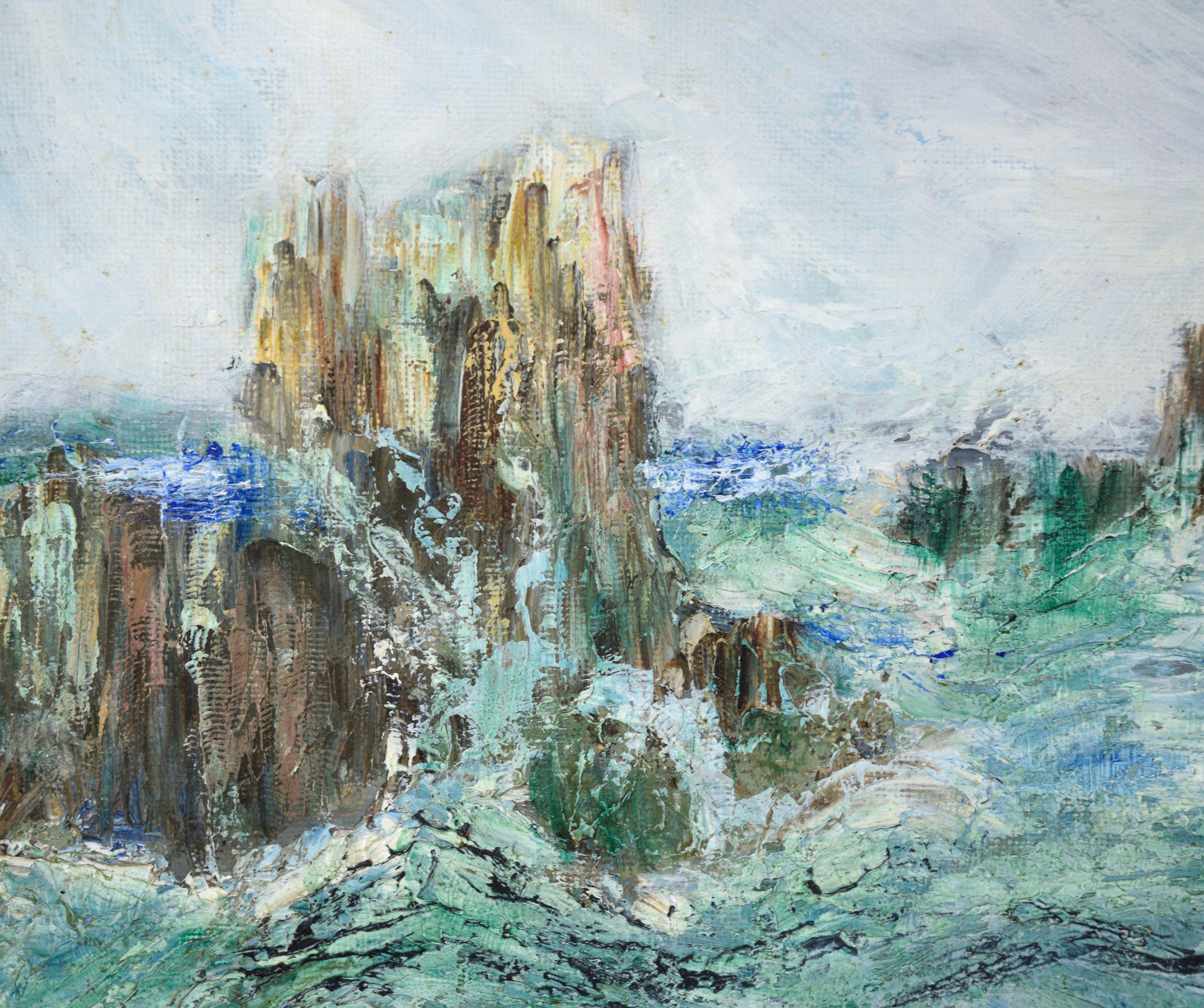 Jagged Rocks in the Sea - Mid Century Seascape in Oil - Painting by Unknown