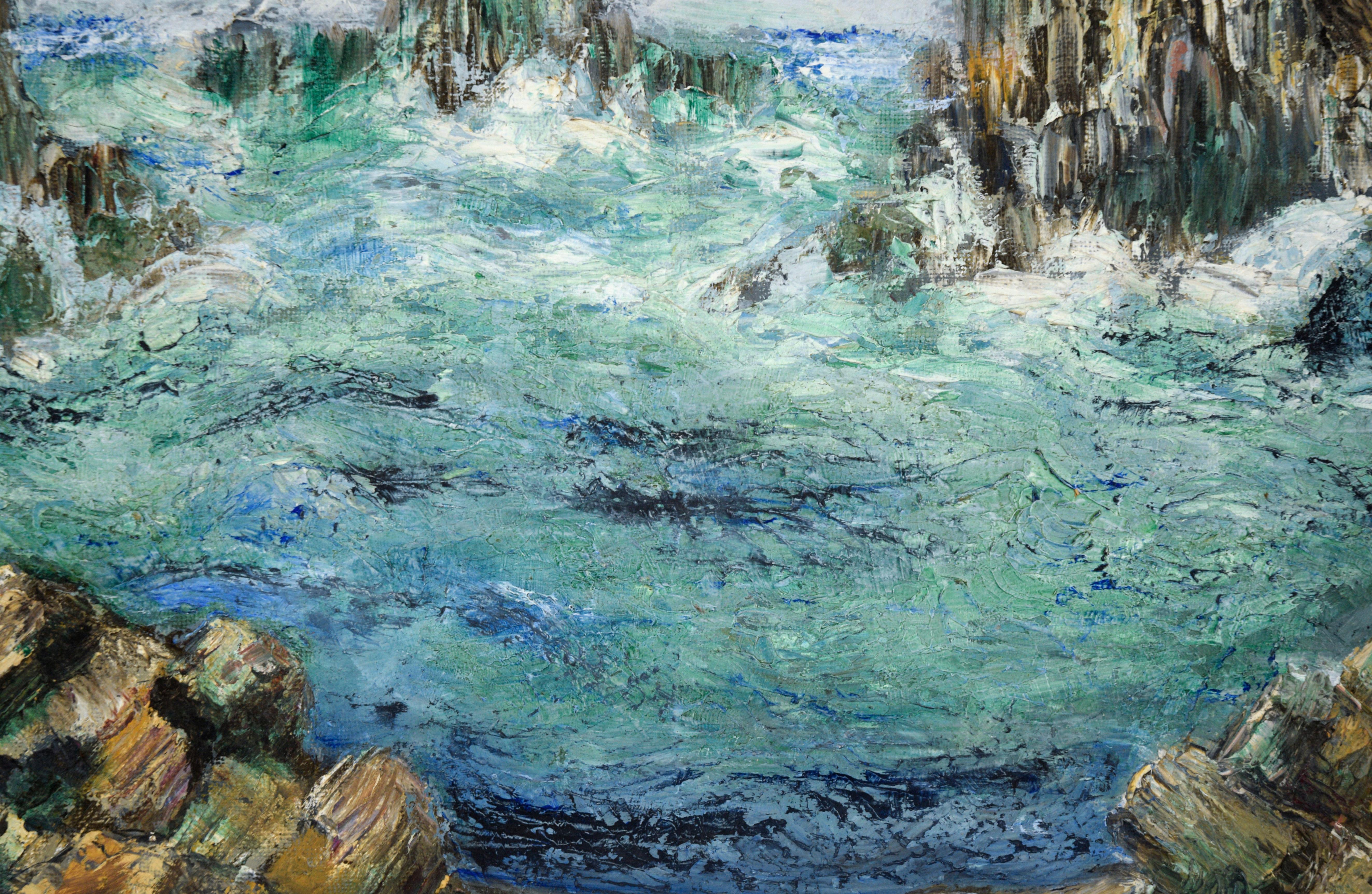 Jagged Rocks in the Sea - Mid Century Seascape in Oil - Gray Landscape Painting by Unknown
