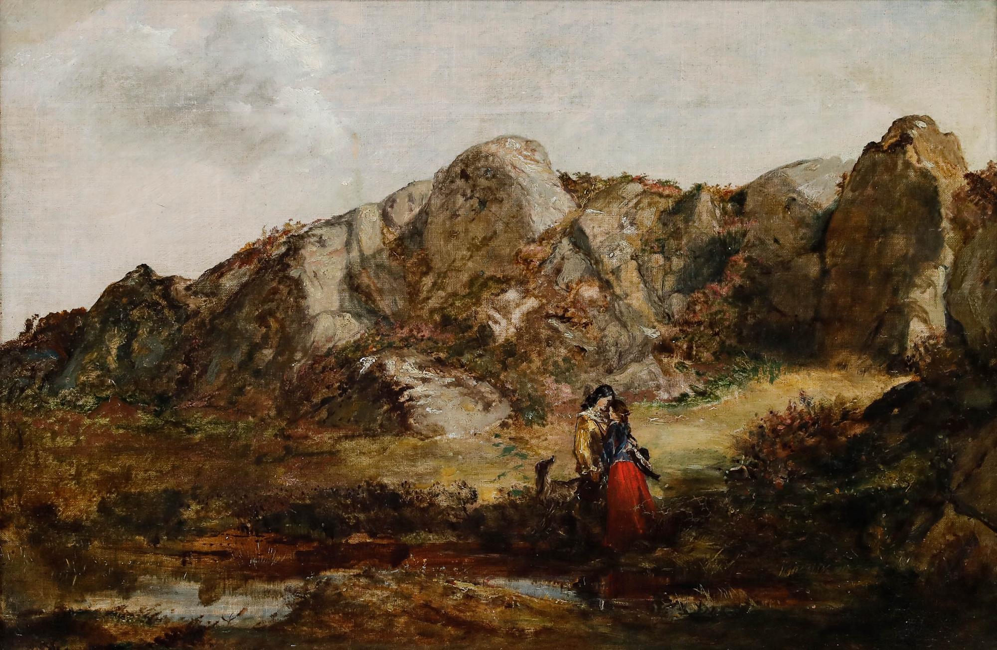 James Eckford Lauder (1811-1869) - Mid 19th Century Oil, Lovers in the Moors - Painting by Unknown