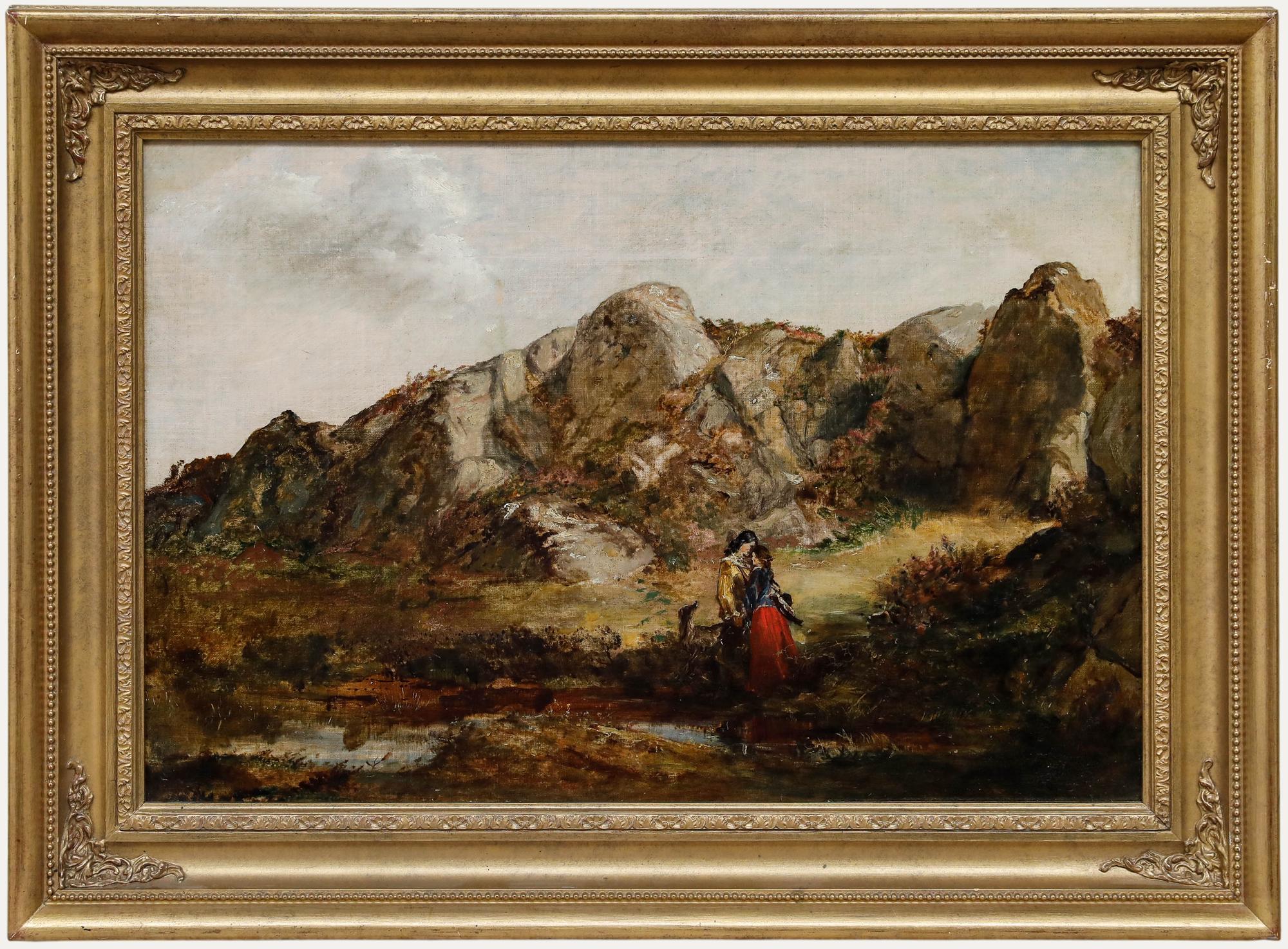 Unknown Landscape Painting - James Eckford Lauder (1811-1869) - Mid 19th Century Oil, Lovers in the Moors