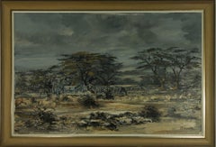 James Frank Adams (1923-2008) - 20th Century Oil, Team Of Zebras Grazing