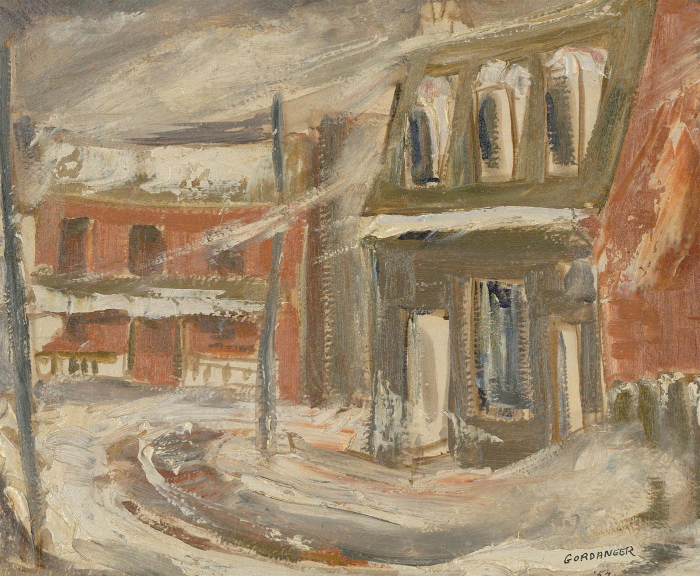 James Gordaneer (b.1933) - 1954 Oil, Winter Street Scene - Brown Landscape Painting by Unknown