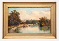 Antique James Isiah Lewis (1860-1934)  - 1915 Oil, View of Richmond Bridge