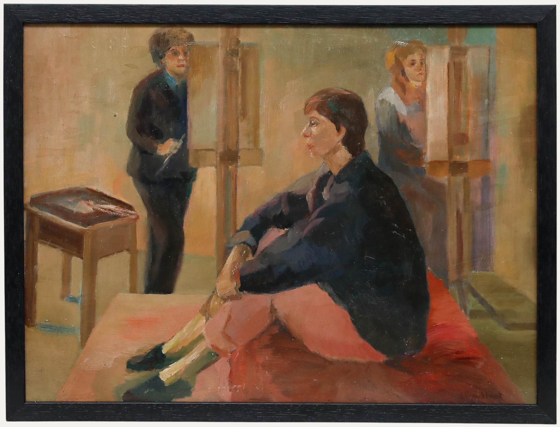 James Proudfoot (1908-1971) - Gerahmtes Öl, Weibliche Muse mit Künstlern