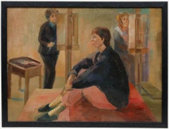 James Proudfoot (1908-1971) - Gerahmtes Öl, Weibliche Muse mit Künstlern