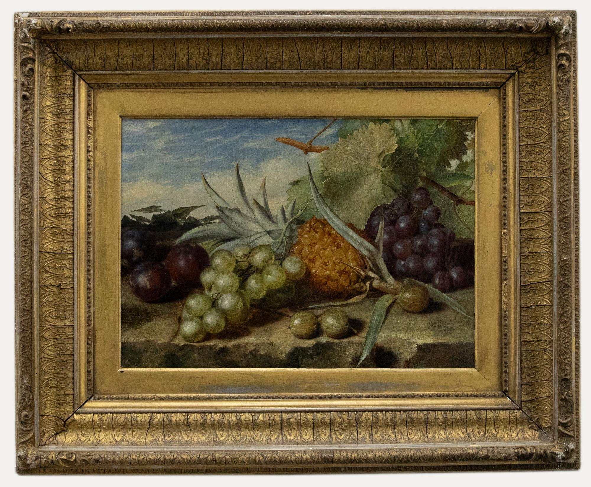 Unknown Still-Life Painting - James Tibbits - Framed 1866 Oil, Still Life of Fruit