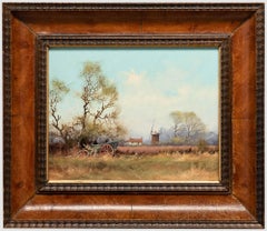 James Wright (nato nel 1935) - Olio del XX secolo con cornice, Paesaggio agricolo con mulino a vento