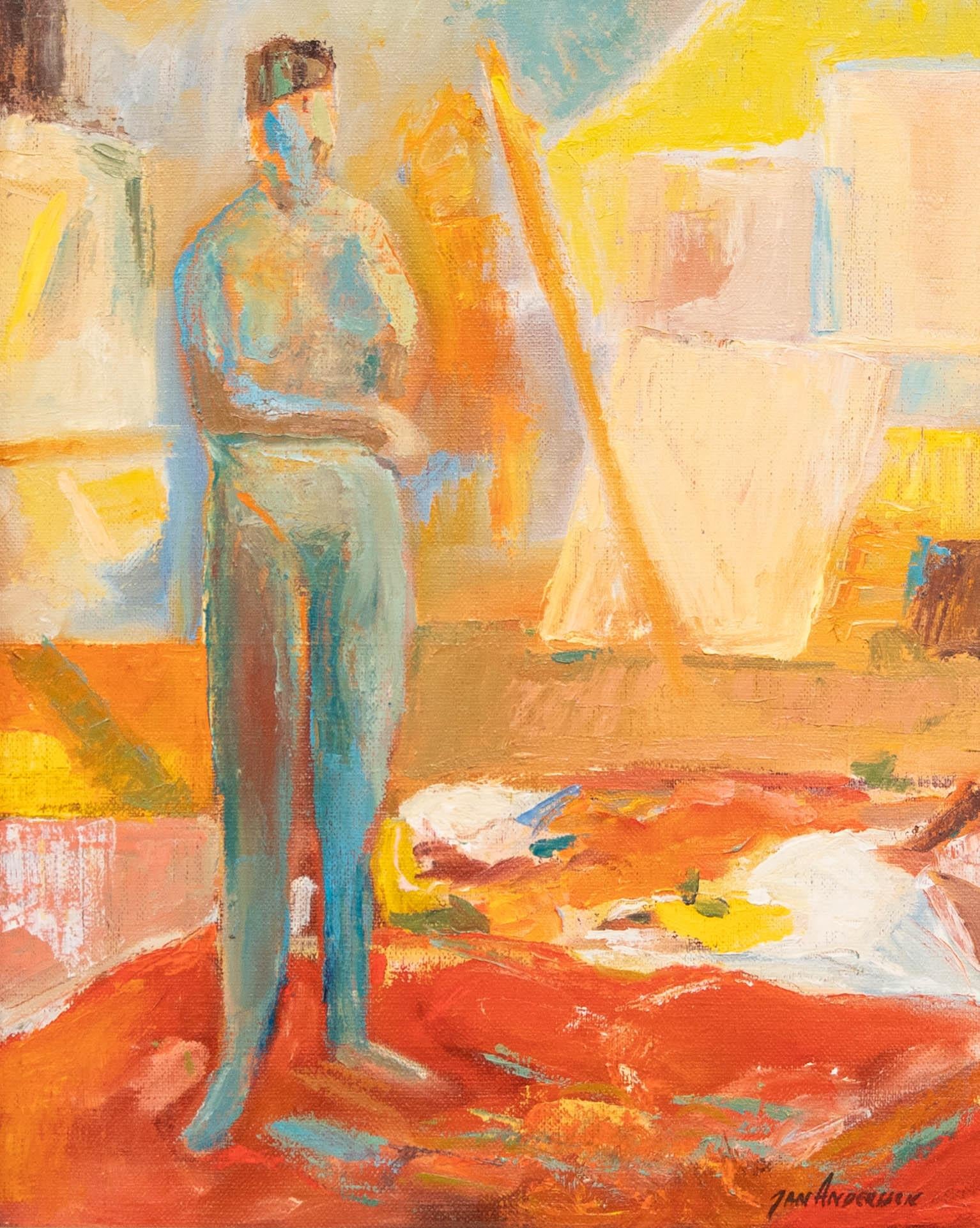 Jan Andersson - Framed Contemporary Oil, Blue Nude - Painting by Unknown